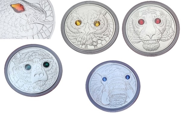 Österreich 5 x 20 Euro Silber Augen der Kontinente Polierte Platte Komplettsatz