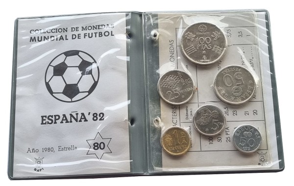 Spanien Kursmünzensatz 181,50 Pesetas 1980 Fifa Fussball WM 1982 im Mäppchen