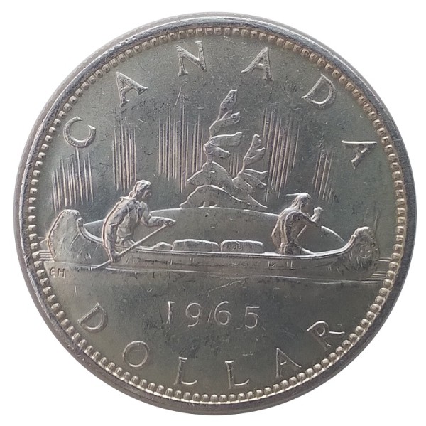 Kanada Silberdollar 1965 Pelzhändler Indianer im Kanu
