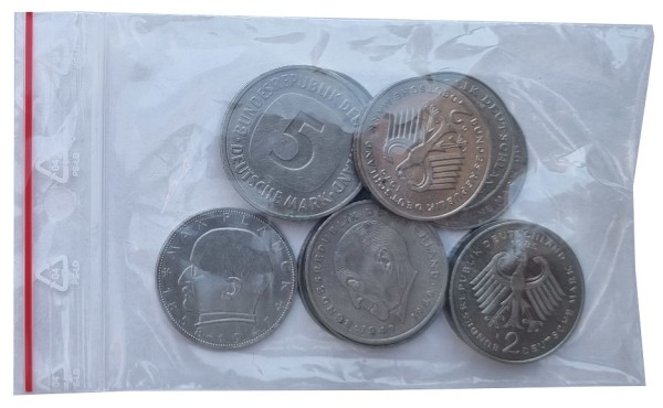 27 DM Umlaufmünzen 1 x 5 Mark, 11 x 2 Mark