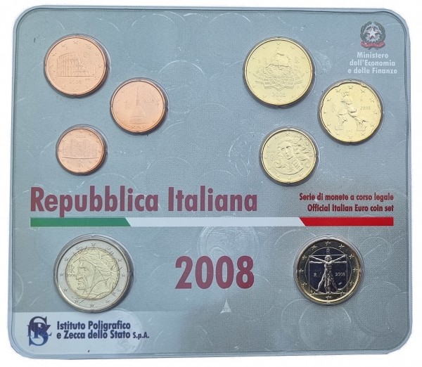 Italien 3,88 Euro Kursmünzensatz 2008 Bankfrisch im Blister