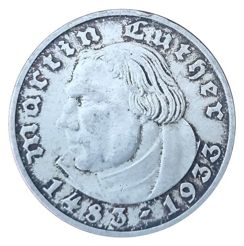 Deutsches Reich 2 Reichsmark Silber Martin Luther 1933 D