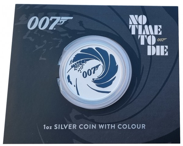 Tuvalu 1 Oz Silber James Bond 007 schwarz (Black) - Stempelglanz 2022 im Blister