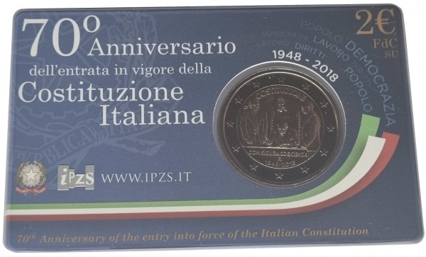Italien 2 Euro Gedenkmünze - 70 Jahre Verfassung 2018 in Coincard