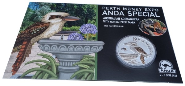 Australien 1 Oz Silber Kookaburra 2022 Privy Numbat - Perth Money Expo - Anda Special im Blister