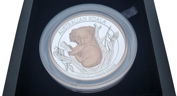 Australien 5 Oz Silber Koala 2021 High Relief Rose Gold ( Roségold )