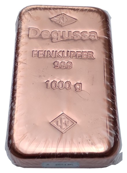 Degussa 1 Kg Kupferbarren 999 Feinkupfer (gegossen)