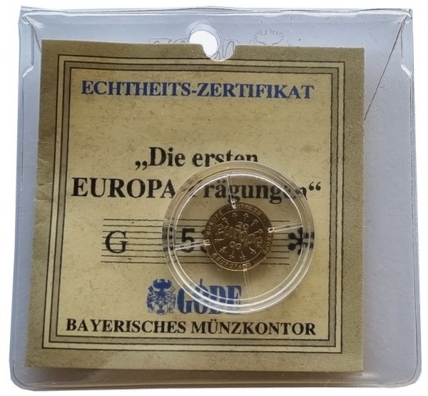 Goldprägung Goldmedaille *Die ersten EUROPA-Prägungen* Münzkapsel mit Zertifikat