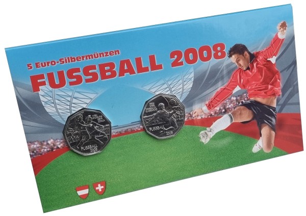 Österreich 2 x 5 Euro Silbermünzen Fussball 2008 im Blister