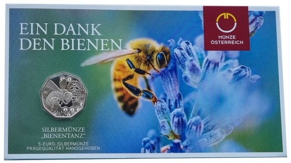 Österreich 5 Euro Silbermünze Bienentanz 2023 im Blister
