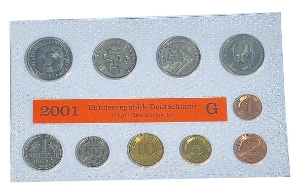 BRD: 12,68 DM Kursmünzensatz G Karlsruhe Original Noppenfolie