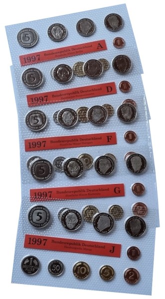 BRD 5 x 12,68 DM Kursmünzensatz ADFGJ 1997 - Original Noppenfolie