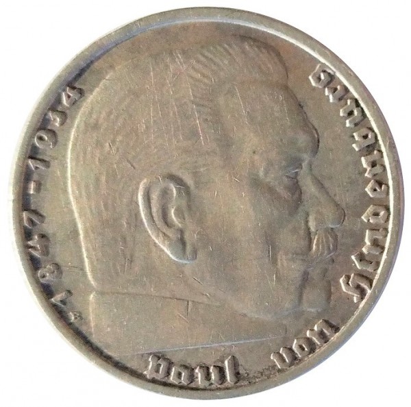 Deutsches Reich 2 Reichsmark Silber Paul von Hindenburg