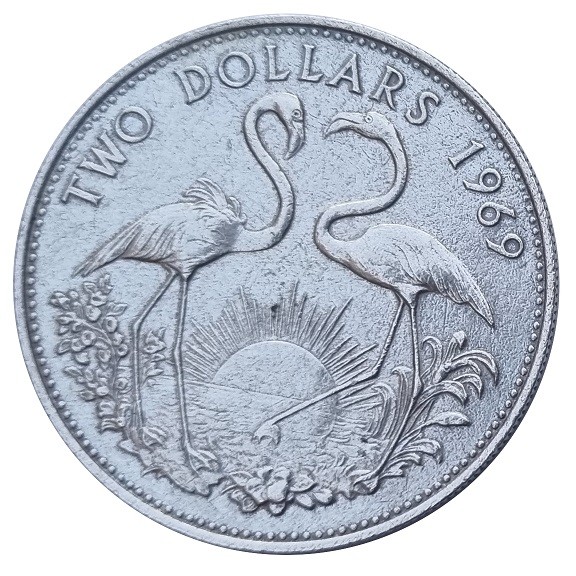 Bahamas 2 Dollars Silbermünze Flamingos 1969