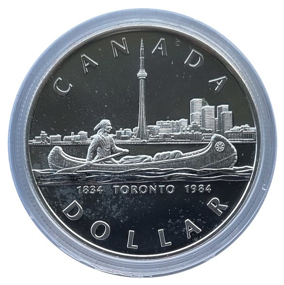 Kanada One Dollar Silber 150 Jahre Stadt Toronto 1984 Polierte Platte