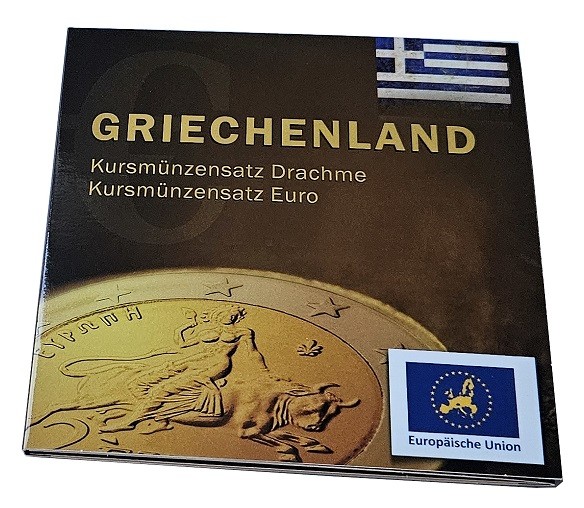Europäische Kursmünzensätze in Premium Qualität - Griechenland Euro/Drachme vergoldet im Folder
