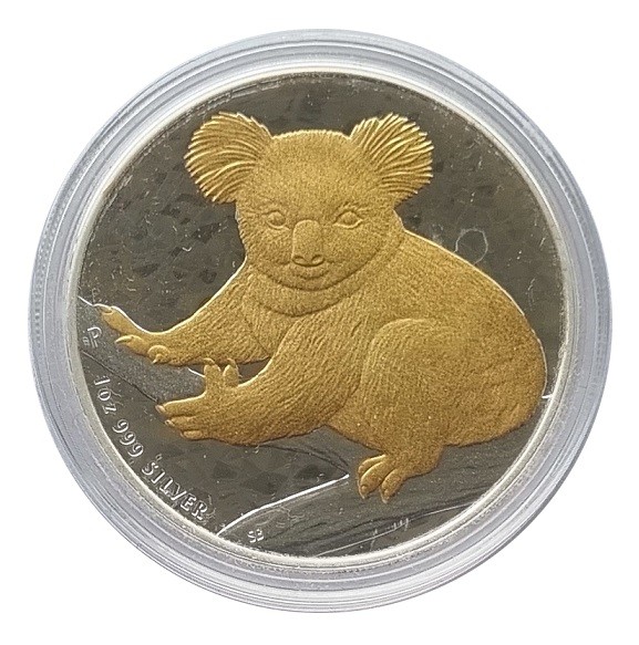 Australien 1 Oz Silber Koala 2009 vergoldet Gilded in Münzkapsel