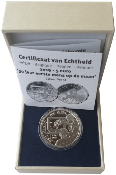 5 Euro Silber - Belgien 50 Jahre Mondlandung - Erster Mensch auf dem Mond 2019 PP