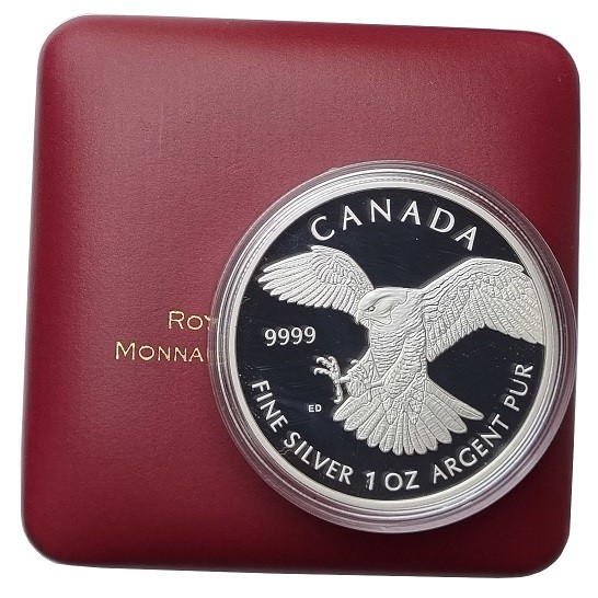 1 Oz Silber Wanderfalke (Peregrine Falcon) 2014 Polierte Platte aus Canada