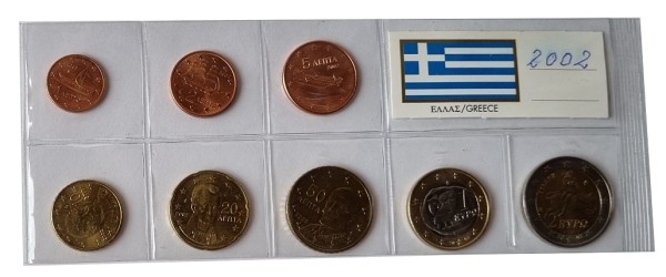 Griechenland 3,88 Euro Kursmünzensatz 2002 lose Bankfrisch