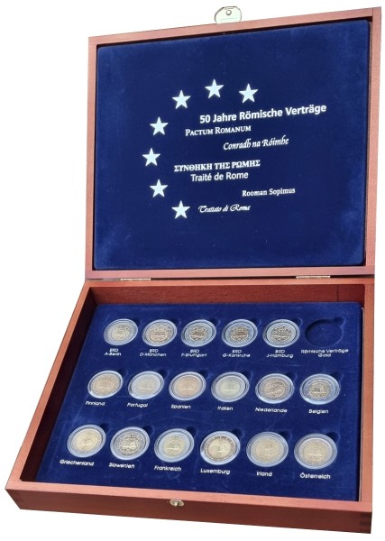 17 x 2 Euro Münzen 50 Jahre Römische Verträge 2007 Komplettsatz in Münzkassette