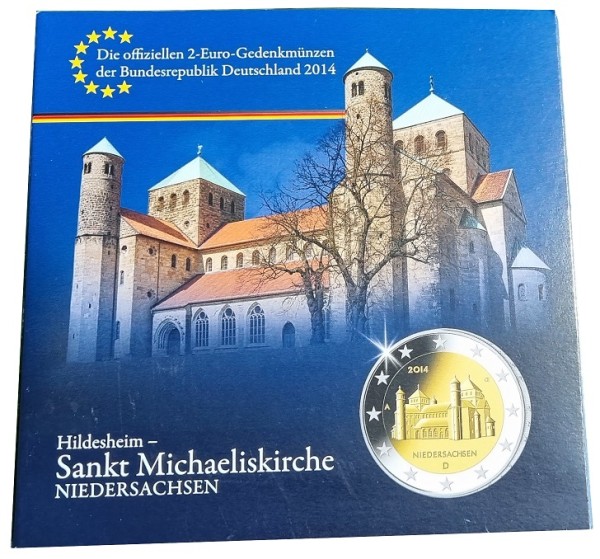 BRD: 5 x 2 Euro Münzen ADFGJ 2014 Kirche St. Michael in Hildesheim Niedersachsen im Folder