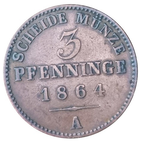 Brandenburg - Preußen: Scheide Münze 3 Pfennige 1864 A - 120 Einen Thaler
