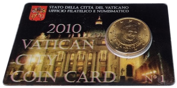 Vatikan 50 Cent Kursmünze Papst Benedikt in Coincard 2010 / Nr. 1
