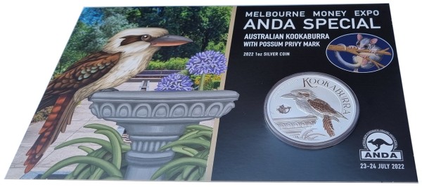 Australien 1 Oz Silber Kookaburra 2022 Privy Possum - Melbourne Money Expo - Anda Special im Blister