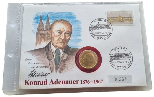 2 DM vergoldet Konrad Adenauer Numisbrief