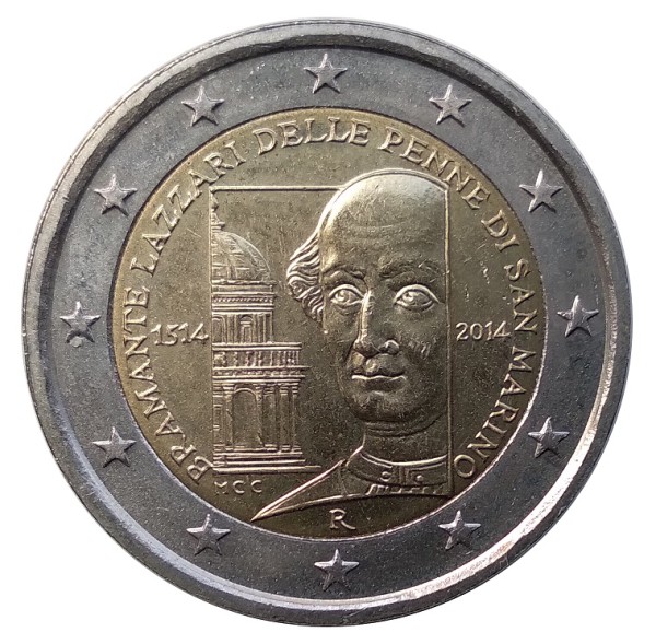San Marino 2 Euro Gedenkmünze 500. Todestag von Donato Bramante 2014 in Münzkapsel