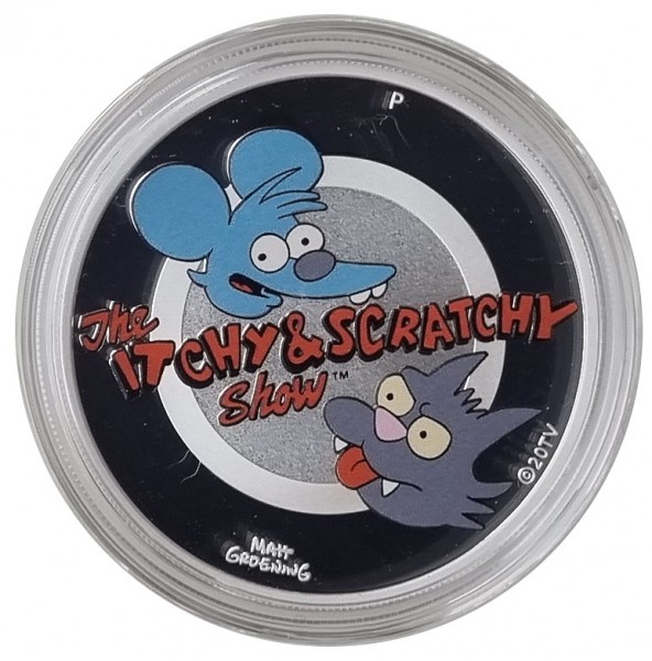 1 Oz Silber The Itchy & Scratchy Show 2021 Farbe Color Tuvalu Polierte Platte