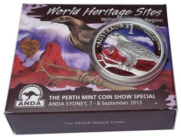 Australien 1 Oz Silber Adler Willandra Lakes Region 2013 - Anda Coin Show Special Sydney