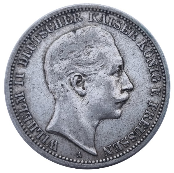 Deutsches Kaiserreich 3 Mark Silber Wilhelm II König von Preussen 1908 A