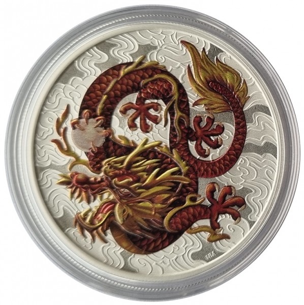 Australien 1 Oz Silber Drache (Chinese Dragon) 2021 Farbe - Color Münzkapsel