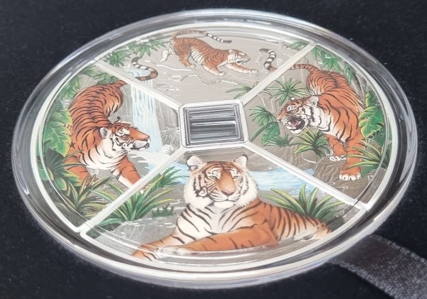 Tuvalu 4 x 1 Oz Silber Lunar Tiger Quadrant 2022 Polierte Platte