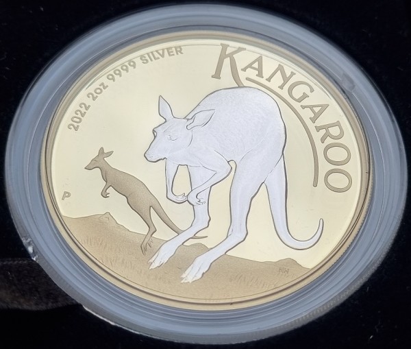 Australien 2 Oz Silber Känguru 2022 Reverse Gilded (vergoldet)