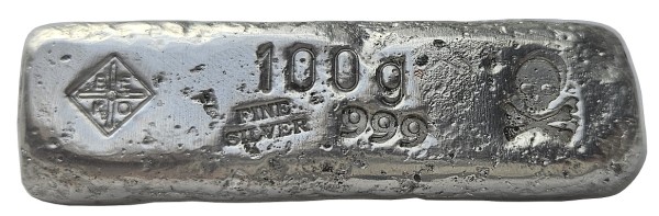 BeKo Edelmetalle 100 Gramm Silberbarren 999er Silber (gegossen) Totenkopf