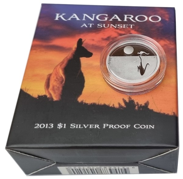 Australien 1 Dollar Silber Känguru at Sunset (bei Sonnenuntergang) 2013 Polierte Platte im Etui