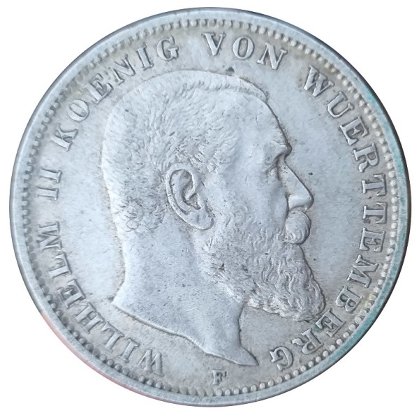 Deutsches Kaiserreich 3 Mark Silber Wilhelm II König von Württemberg 1910 F