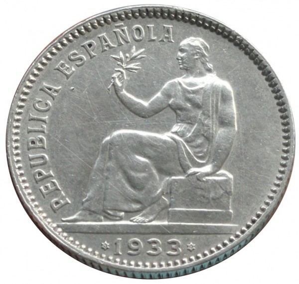 Republik Spanien 1 Peseta Silbermünze 1933