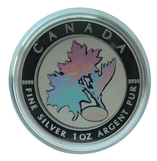 Kanada 1 Oz Silber Maple Leaf 2003 Hologramm Stempelglanz in Münzkapsel mit Zertifikat
