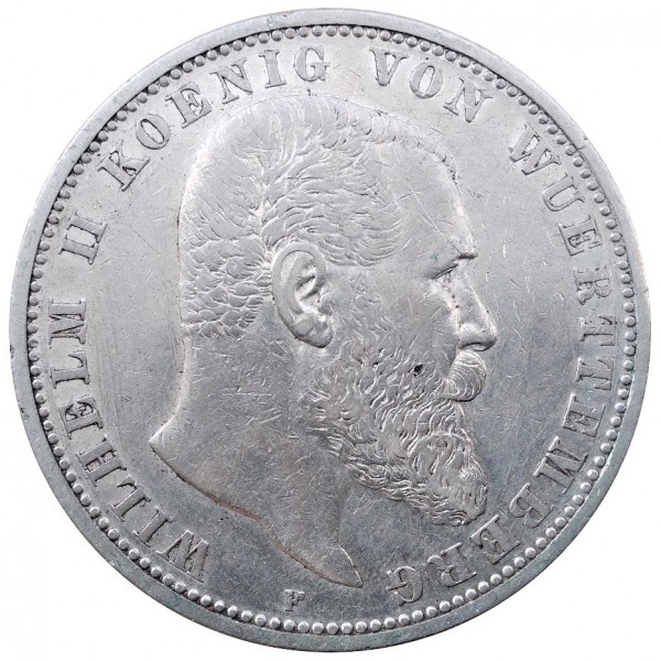 Deutsches Kaiserreich 5 Mark Silber Wilhelm II König von Württemberg 1902 F