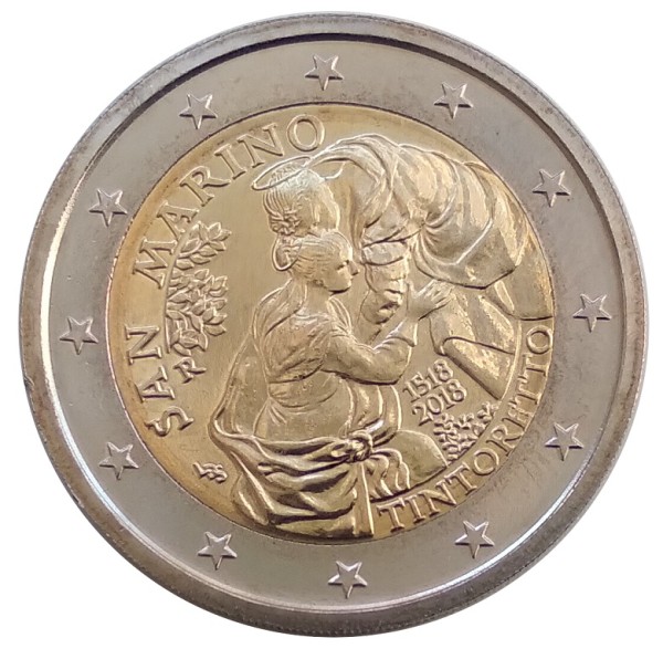 San Marino 2 Euro Gedenkmünze 500. Geburtstag Jacopo Tintoretto 2018 in Münzkapsel
