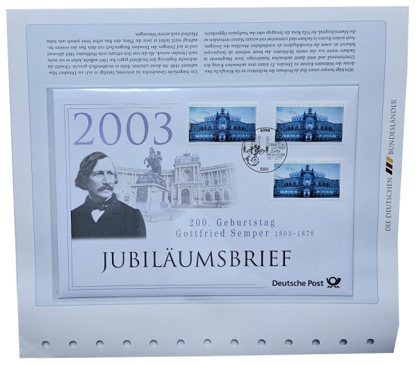 Jubiläumsbrief Deutsche Post - Gottfried Semper 200. Geburtstag