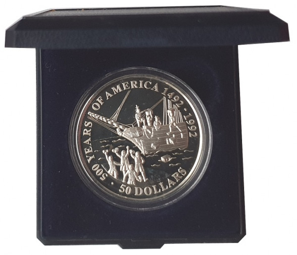 Cook Inseln 50 Dollars 1991 Silbermünze 500 Jahre America - Boston Tea Party