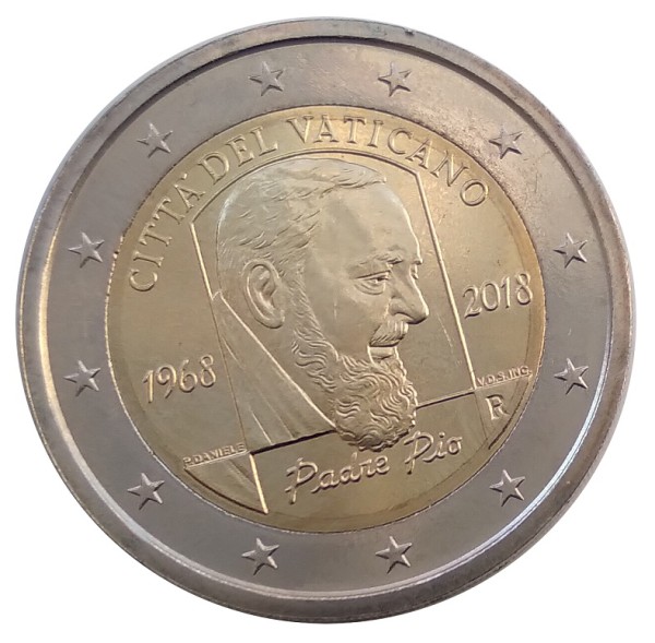 Vatikan 2 Euro Gedenkmünze Padre Pio 2018 in Münzkapsel