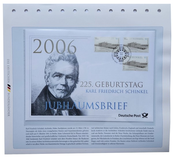 Jubiläumsbrief Deutsche Post - Karl Friedrich Schinkel 225. Geburtstag