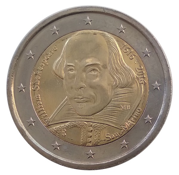 San Marino 2 Euro Gedenkmünze 400. Todestag von William Shakespeare 2016 in Münzkapsel