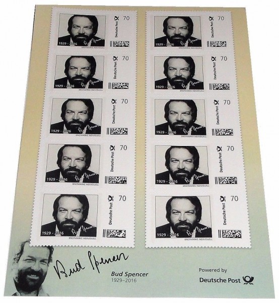 Bud Spencer Briefmarken 10 x 70 Cent Briefmarkenbogen Limited Edition nur 10.000 Stück !